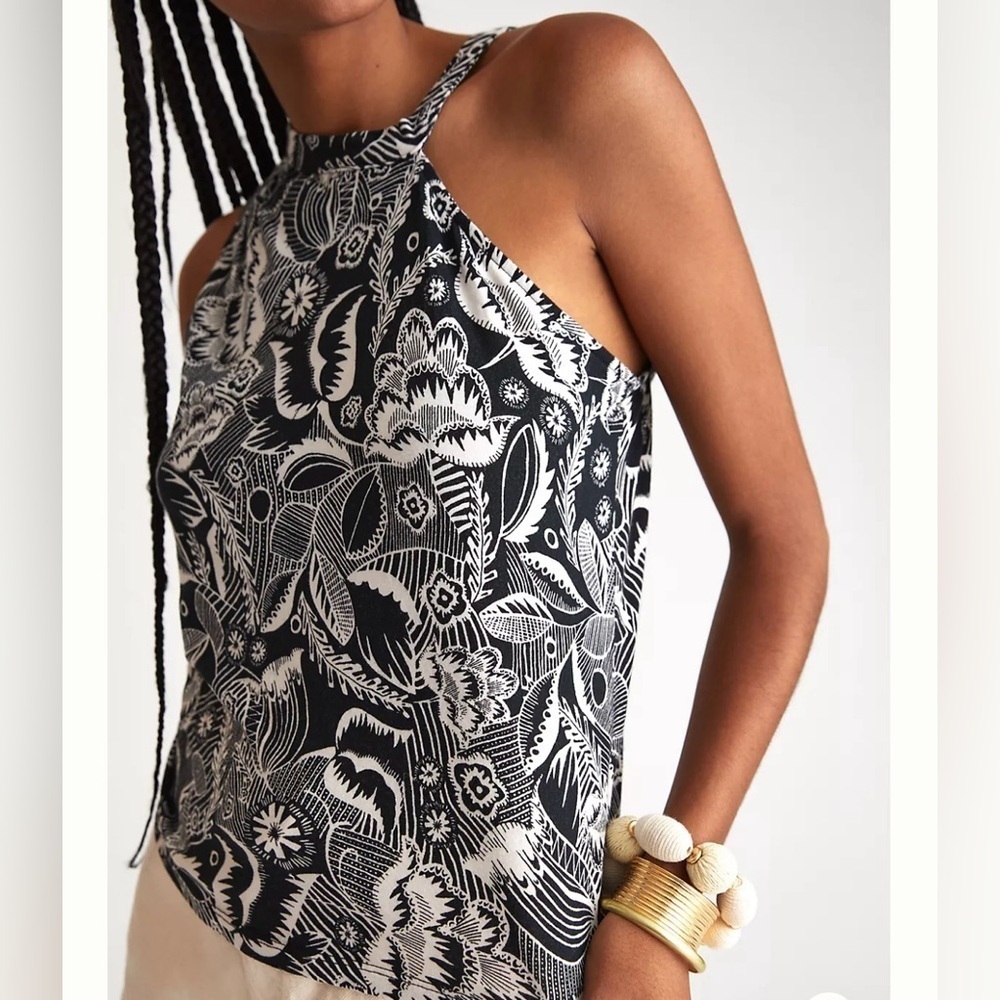 Anthropologie Asymmetrical Cutout Tank Black & White floral print Size M‎ NWT